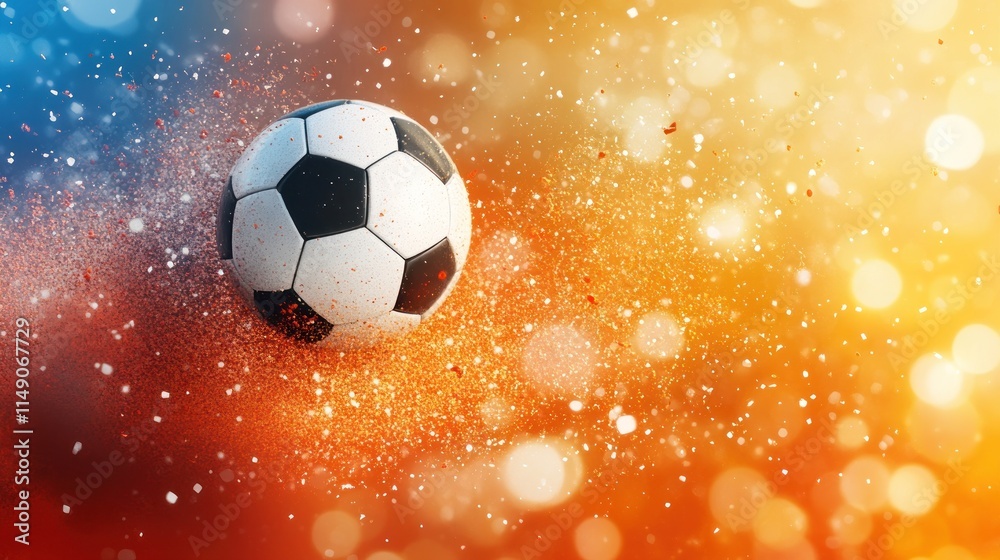 Fototapeta premium Soccer ball in celebratory explosion.