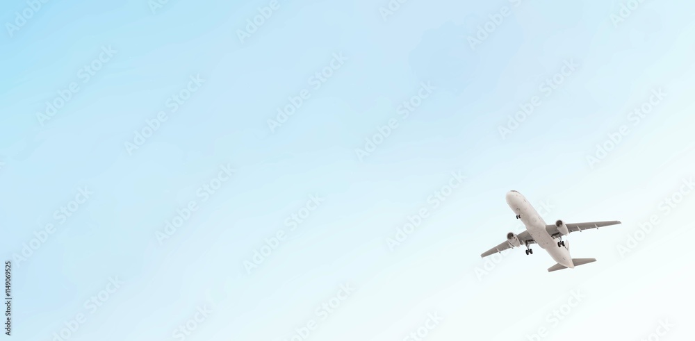 Obraz premium Airplane flies in blue sky. Travel, tourism. Airplane takes off against the background of blue sky. ULTRA HD. 4K. 