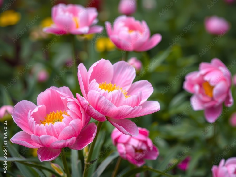 Beautiful pink peony flowers in full bloom with soft blurred background, colorful, vibrant, flower Beautiful pink peony flowers in full bloom with soft blurred background, colorful, vibrant, flower