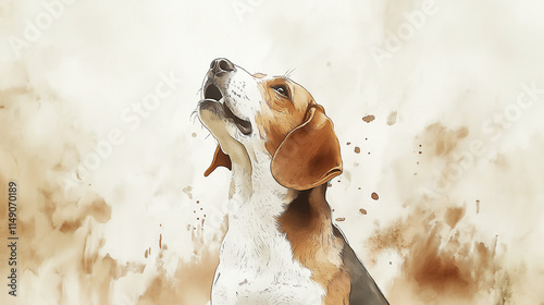 Beagle dog howling with a raised head in a artistic abstract background photo