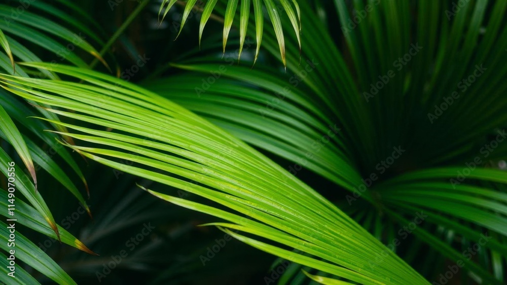 Close up of vibrant green palm leaf texture, showcasing natural tropical beauty, palm leaf, lush, exotic Close up of vibrant green palm leaf texture, showcasing natural tropical beauty, palm leaf, lush, exotic