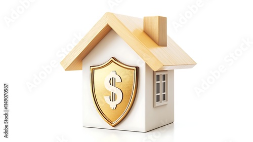 house with shield and dollar sign logo isolated on white background photo