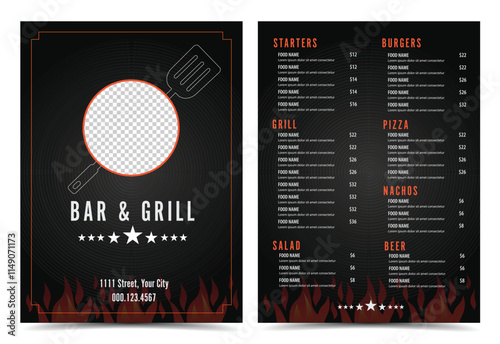 Bar and Grill restaurant menu design layout
