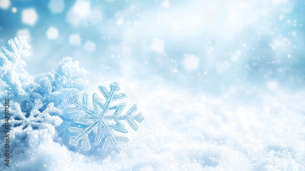 Sparkling snowflakes on snowy winter background. Sparkling snowflakes on snowy winter background.