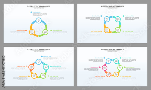3 up to 6 Steps Cycle Infographic with Editable Text on a 16:9 Layout for Business Presentation, Poster, Banner and Booklet.
