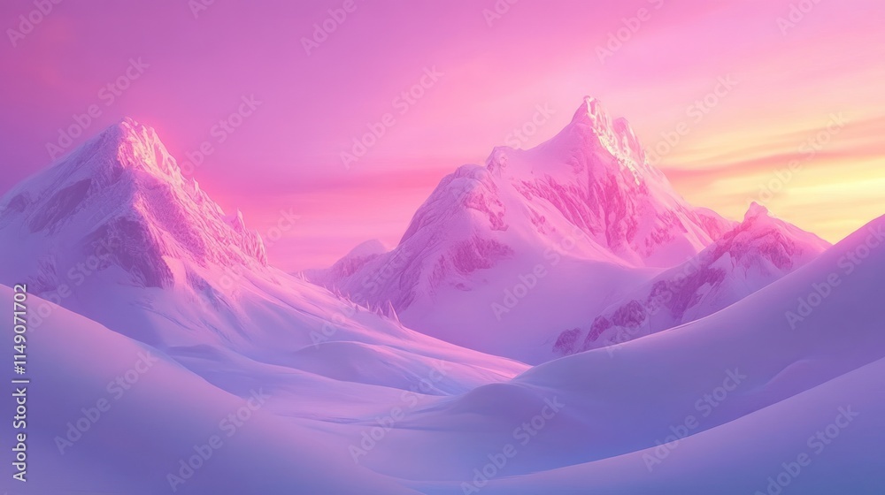 Pink sunrise over snow-covered mountains. Pink sunrise over snow-covered mountains.