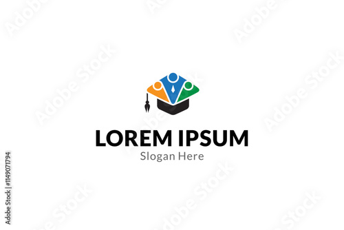 Graduation logo with person symbol in flat design