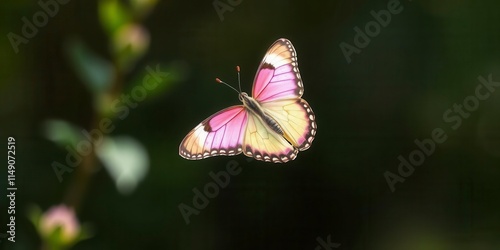Pink butterfly with delicate wings resting on a clean white background, insect, beauty