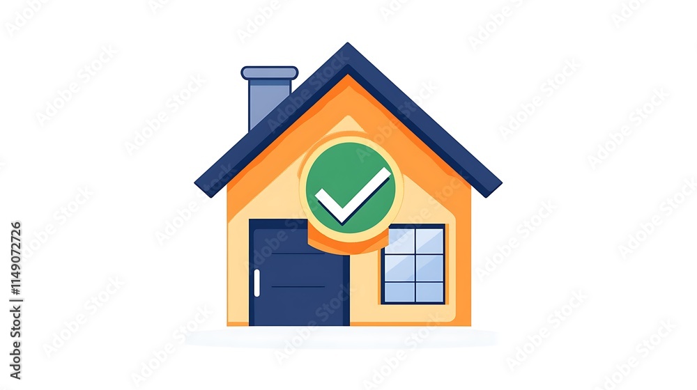 Fototapeta premium loan approval icon with house and green check isolated on white background