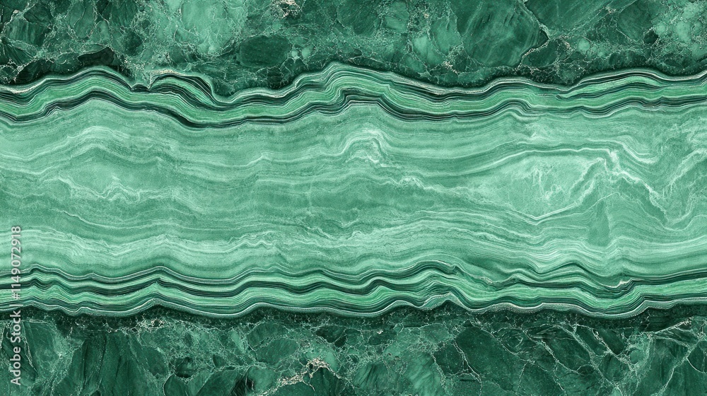 Fototapeta premium Green marbled texture with layered patterns.