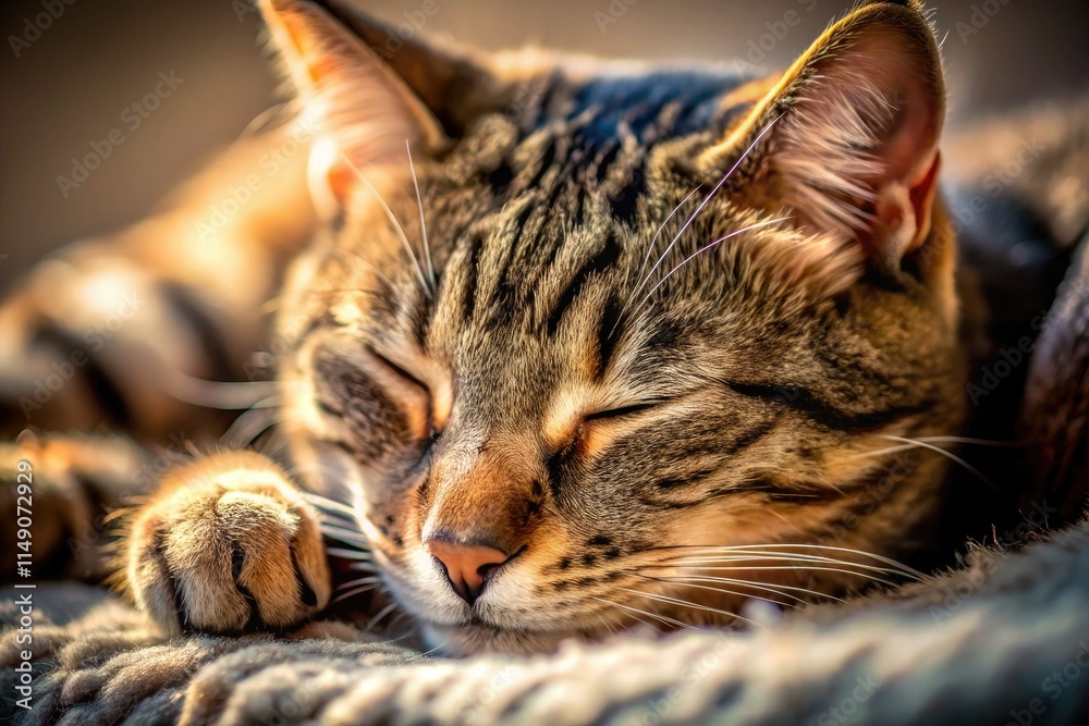 A fluffy kitten naps peacefully, a high-depth-of-field close-up capturing its adorable slumber. A fluffy kitten naps peacefully, a high-depth-of-field close-up capturing its adorable slumber.
