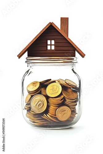 house icon with savings jar for mortgage isolated on white background photo