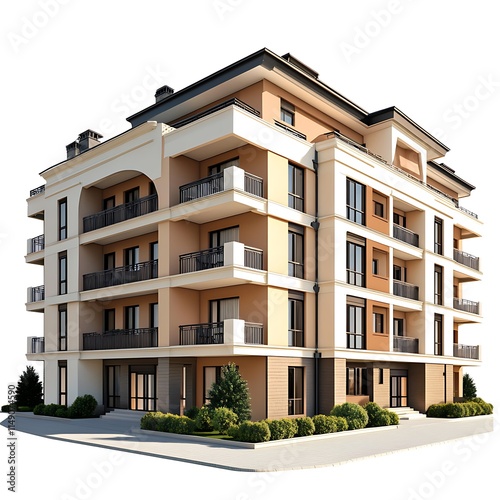 residential complex with multiple units isolated on white background photo