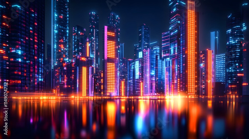 Futuristic digital cityscape with glowing abstract lights and data network connections, showcasing modern technology and innovation.