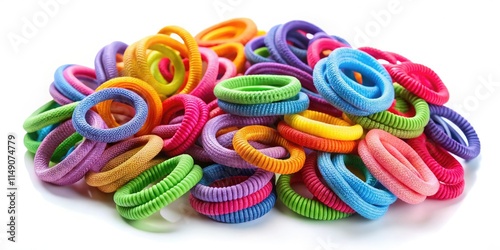Wallpaper Mural A panoramic of vibrant hair ties, scrunchies, and elastic bands against a crisp white backdrop. Torontodigital.ca