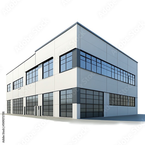 warehouse-style office building isolated on white background photo