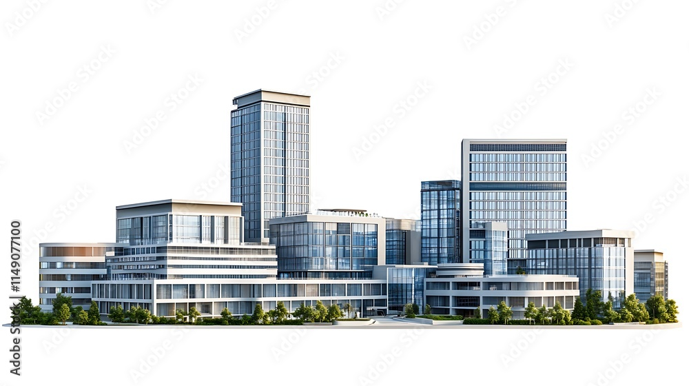 Fototapeta premium corporate complex with interconnected buildings isolated on white background