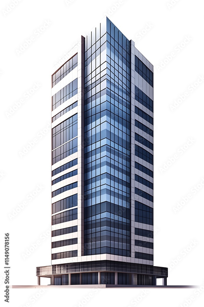 corporate tower with geometric patterns on fa�ade isolated on white background corporate tower with geometric patterns on fa�ade isolated on white background