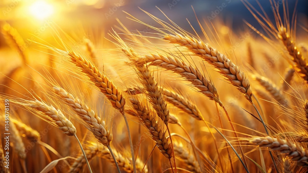 Golden Wheat Field Close-Up: Swaying Stalks in Gentle Breeze Golden Wheat Field Close-Up: Swaying Stalks in Gentle Breeze