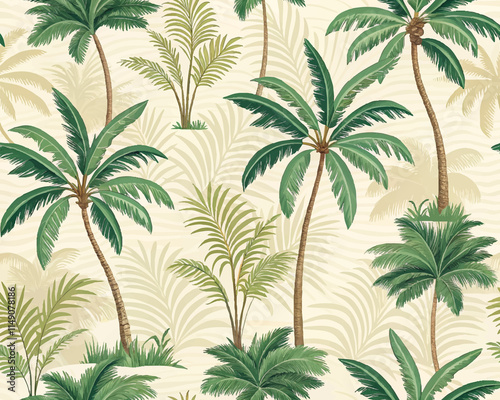 watercolor Tropical palm tree seamless pattern ,hand rawing illustration,