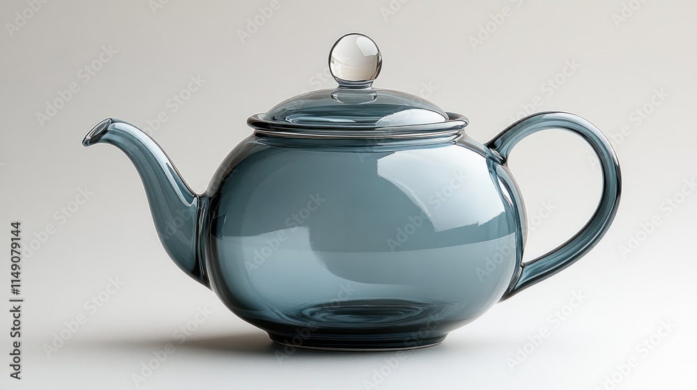 Smoky blue glass teapot with clear lid and handle, isolated on white background. Smoky blue glass teapot with clear lid and handle, isolated on white background.
