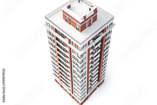 apartment tower with penthouse balcony isolated on white background photo