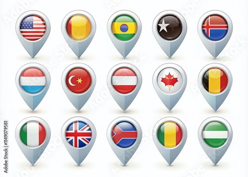 GPS Navigation Map Pointer, Flags & North Direction Arrows: Colorful Illustration Set photo