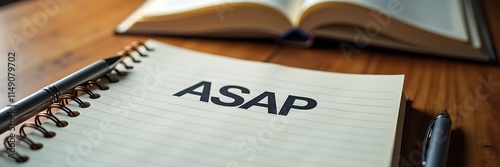 ASAP prominently handwritten in bold, black ink, symbolizing the urgency of time management and the importance of tasks that require immediate attention, reflecting a sense of priority and prompt acti photo