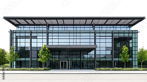 corporate building with sleek metal and glass design isolated on white background