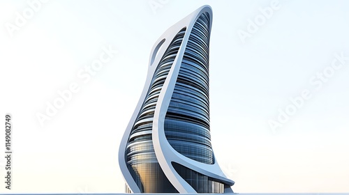 skyscraper with a unique curved fa�ade isolated on white background photo