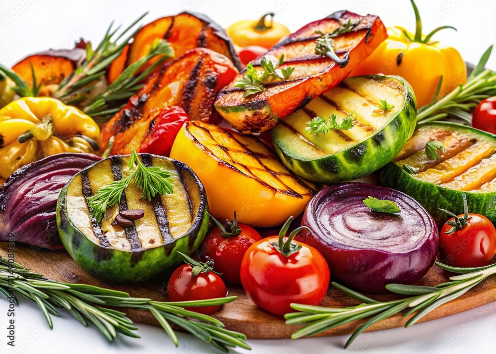 Grilled Vegetables & Herbs Close-Up: Vibrant Summer Food Photography Grilled Vegetables & Herbs Close-Up: Vibrant Summer Food Photography