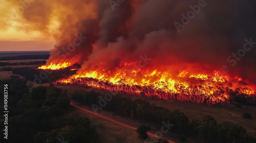 Forest fire catastrophe wildfire disaster heat bushfire, Generative ai