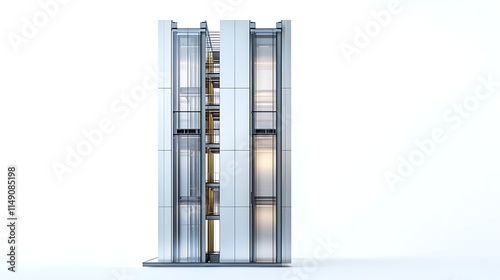 modern skyscraper with transparent elevators isolated on white background