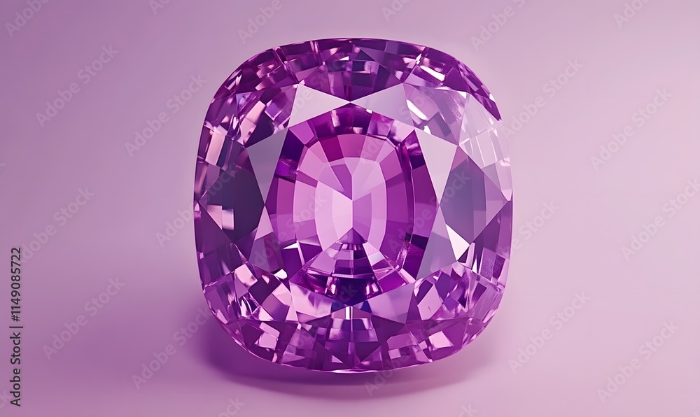 Purple cushion-cut gemstone on matching background, center view. Purple cushion-cut gemstone on matching background, center view.