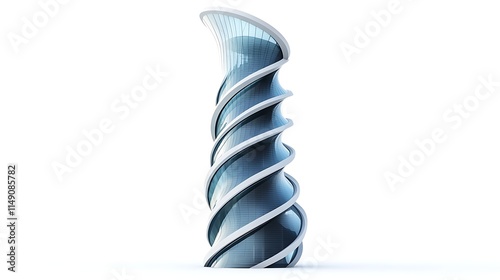 futuristic corporate skyscraper with spiral design isolated on white background photo