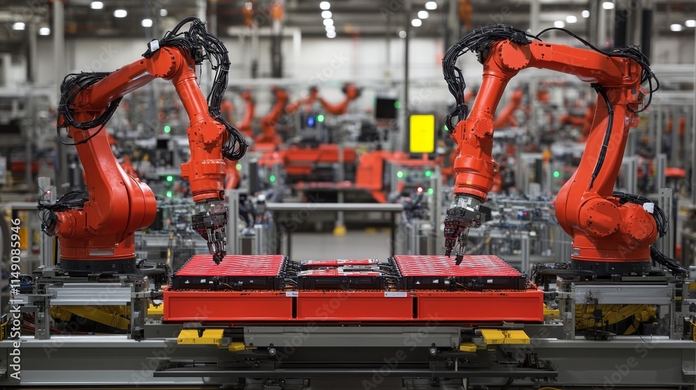 Battery manufacturing assembly line showcasing advanced technology and precision engineering, where skilled workers meticulously assemble components to ensure high-performance energy solutions. Battery manufacturing assembly line showcasing advanced technology and precision engineering, where skilled workers meticulously assemble components to ensure high-performance energy solutions.