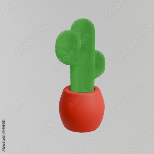 fluffy cactus 3D render. Three-dimensional illustration