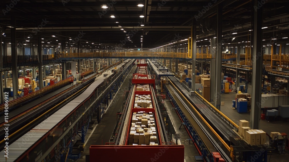 Mail sorting facility with automated machinery efficiently processing and organizing large volumes of mail, showcasing the importance of technology in modern logistics and postal services.
