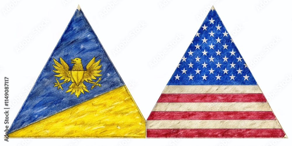Fototapeta premium Hand-Drawn Flags: Pennsylvania & USA Triangles - Documentary Photography Style