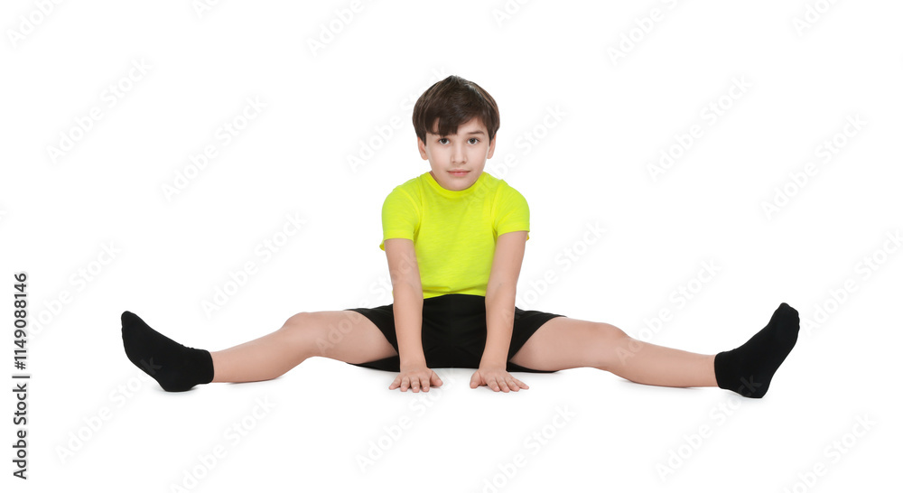 Boy doing exercise on white background. Sport activity Boy doing exercise on white background. Sport activity