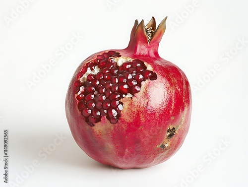 pomegranate with seeds exposed isolated on white background photo