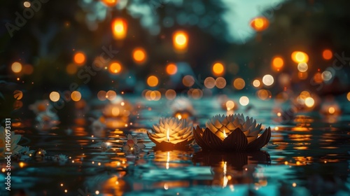 Serene Loy Krathong scene captured in ultrarealistic UHD photo photo