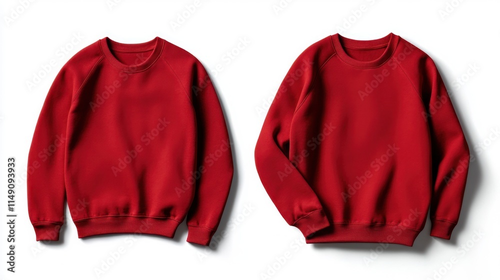 Two blank red sweatshirts, front and folded, isolated on white. Two blank red sweatshirts, front and folded, isolated on white.