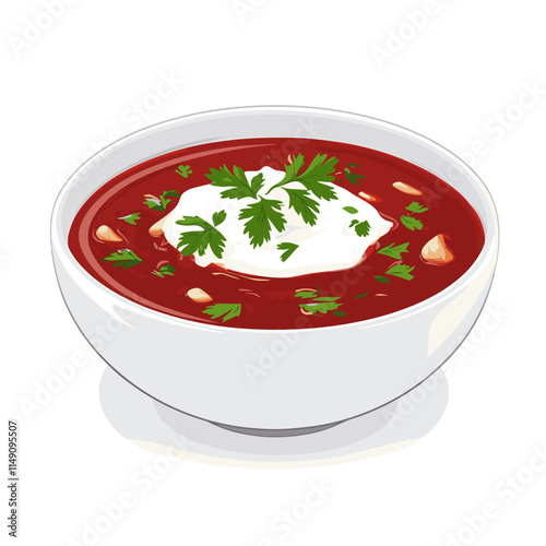 Soup with Sour Cream and Parsley Garnish Illustration