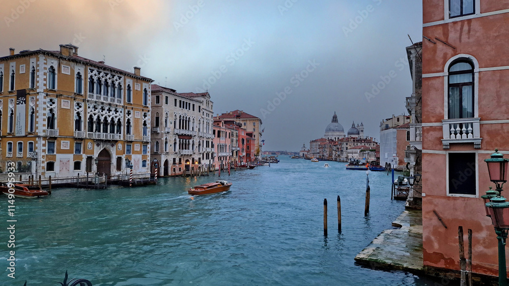 Obraz premium view from the Accademia Bridge Grand Canal Basilica of Santa Maria della Salute Venice Italy canals St. Mark's Square vaporetto