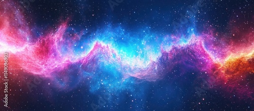 Soundwave with cosmic colors, stars and galaxies in background, space theme,  photo