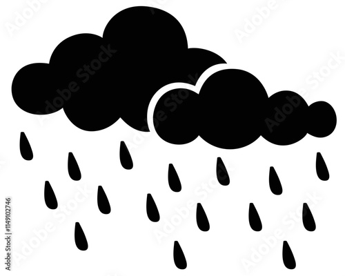 Clouds with rain - vector silhouette illustration for logo or pictogram. Cloudy and raindrops, weather - sign or icon for weather forecast.	