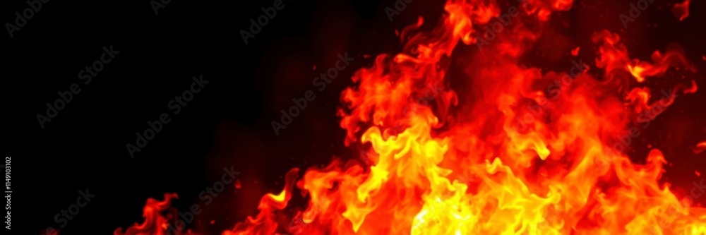 Fototapeta premium Abstract image of vibrant fire flames against a dark black background, hot, vibrant, power