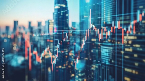 Financial Graph on City Background Illustrating Stock Investment Trends