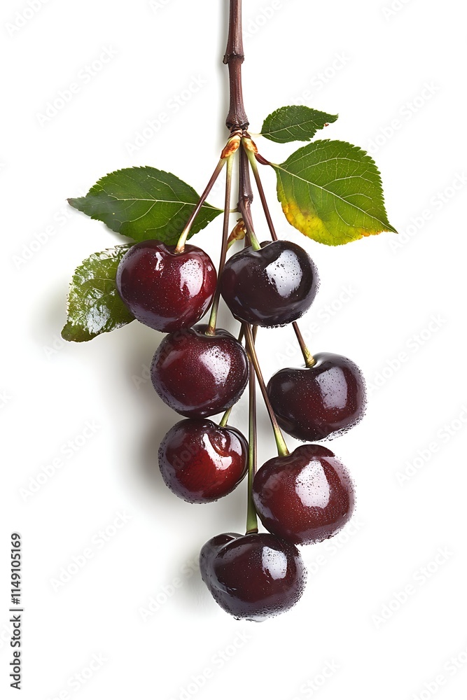 whole sour cherry with glossy dark red skin isolated on white background whole sour cherry with glossy dark red skin isolated on white background